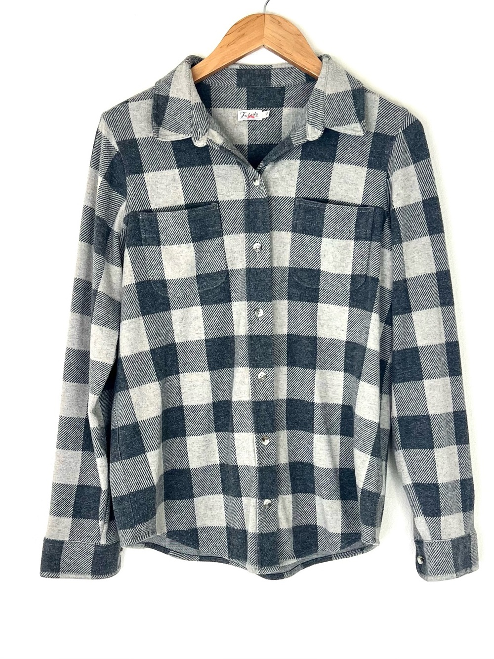 Faherty Gray Tan Buffalo Plaid Oversized Button Down Long Sleeve Flannel Shirt